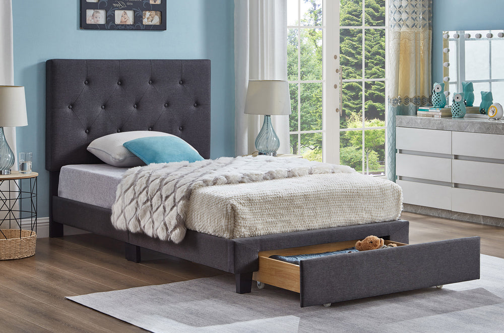 Mateo Storage Platform Bed Charcoal - Angled view