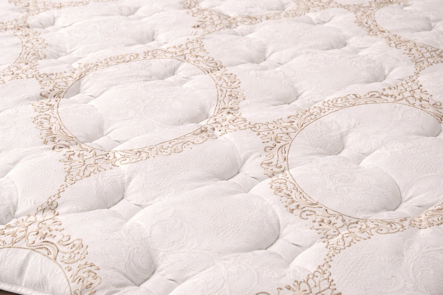 Angled close-up of Presidential Cooling Gel Pillow Top mattress surface showing plush quilting and pattern detail