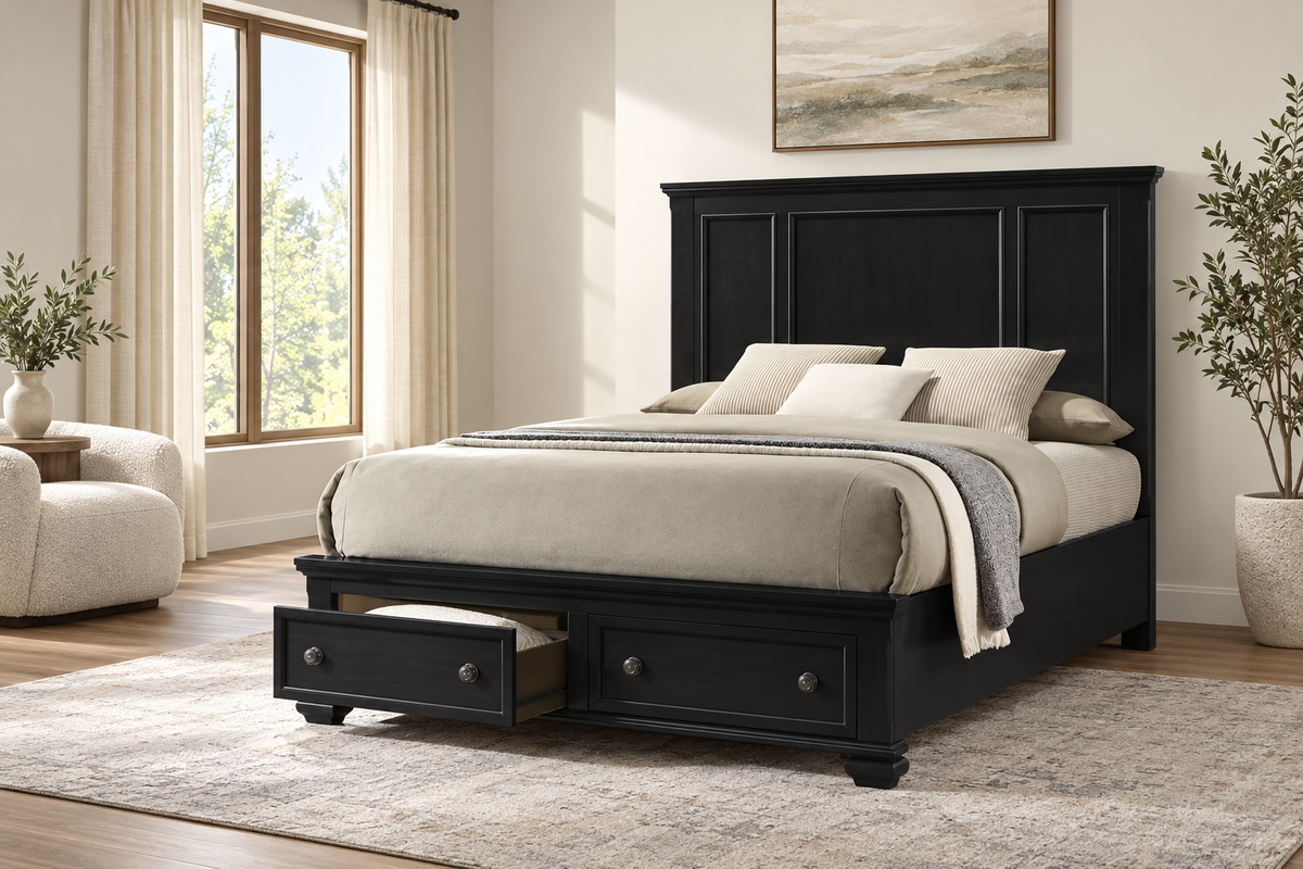 Romeo black bedroom set - black bed, bedroom setting