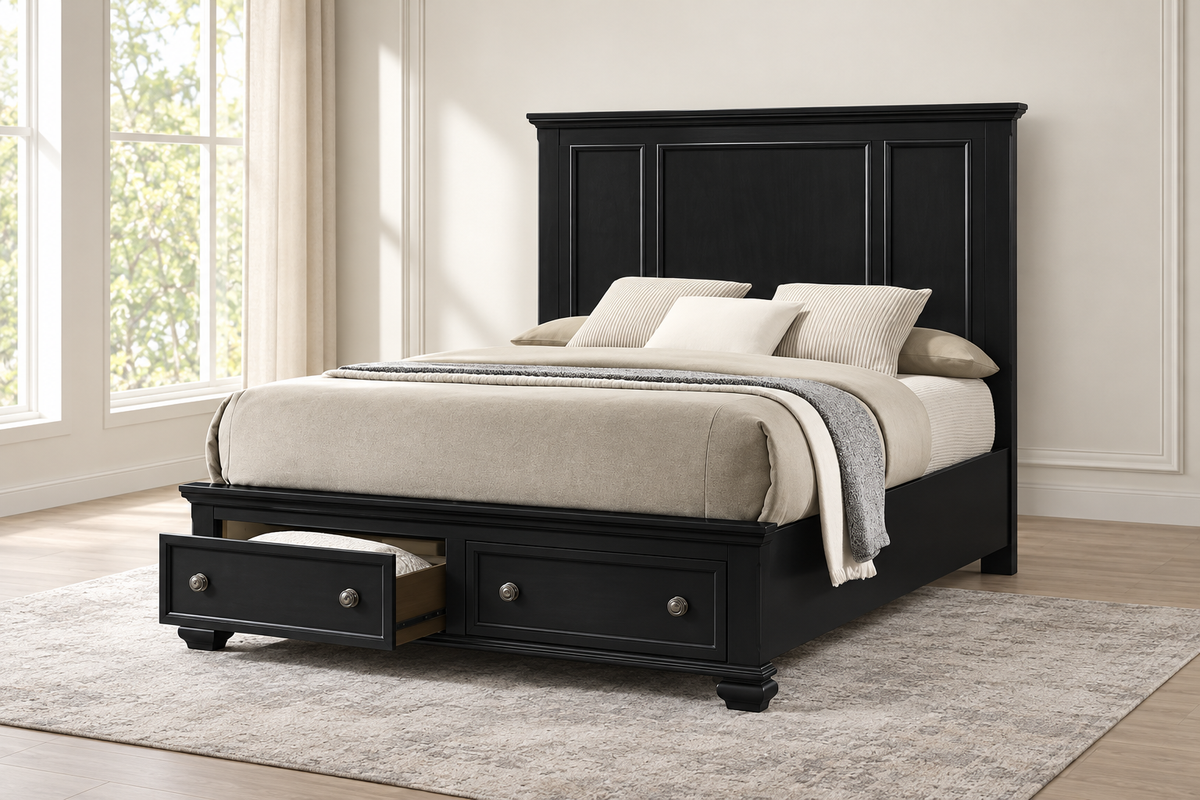 Romeo black bed, product photograph