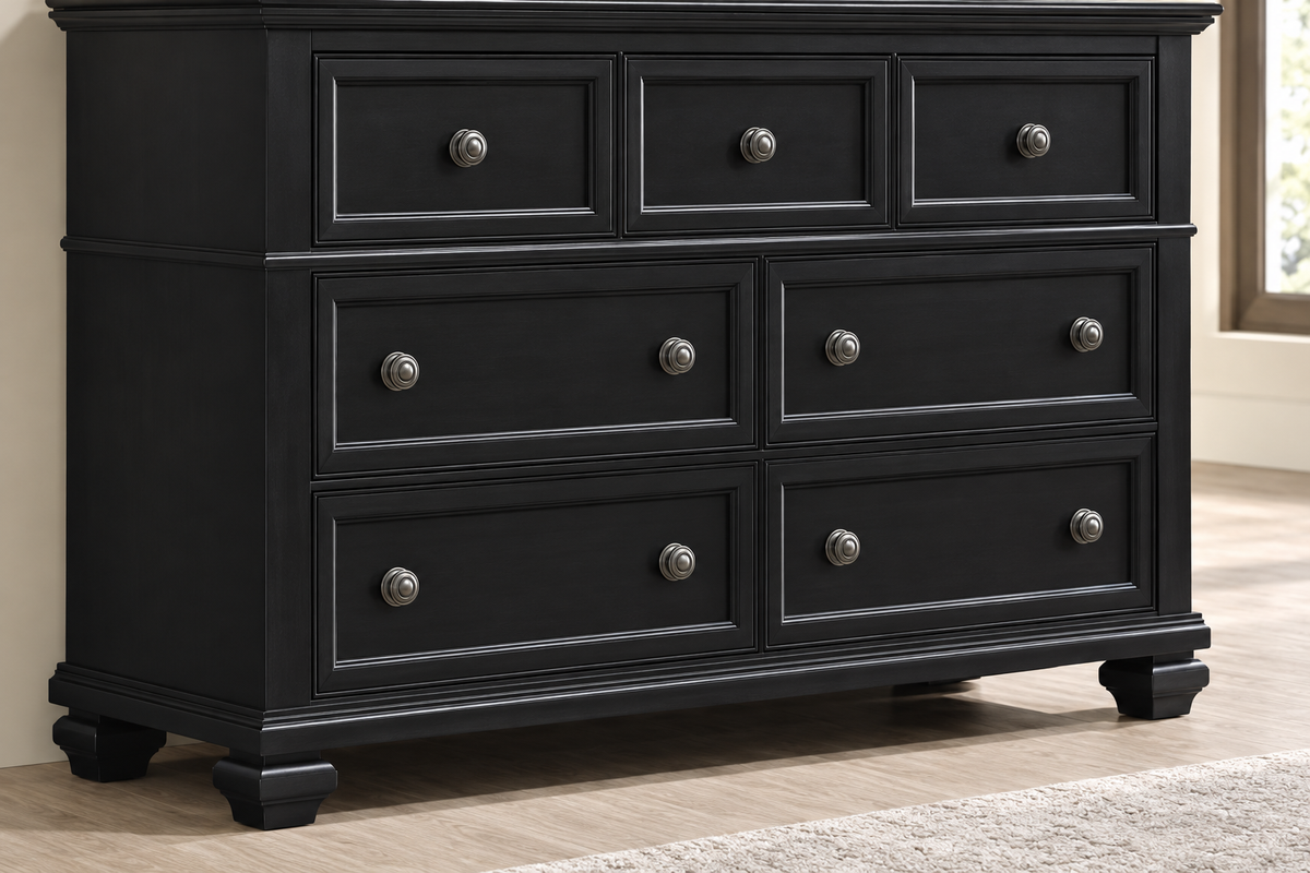 Romeo black dresser, close-up detail