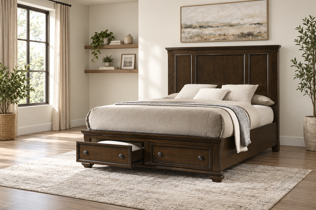 Romeo brown bed, bedroom setting