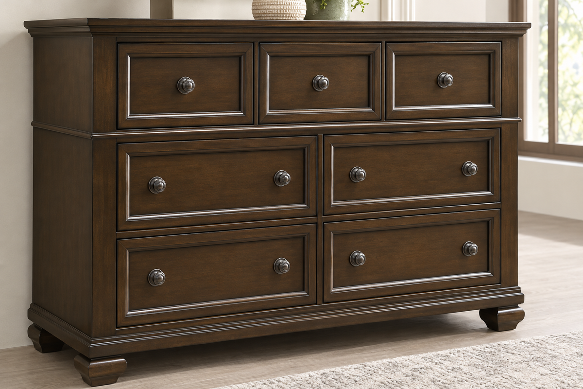 Romeo brown dresser, close-up detail
