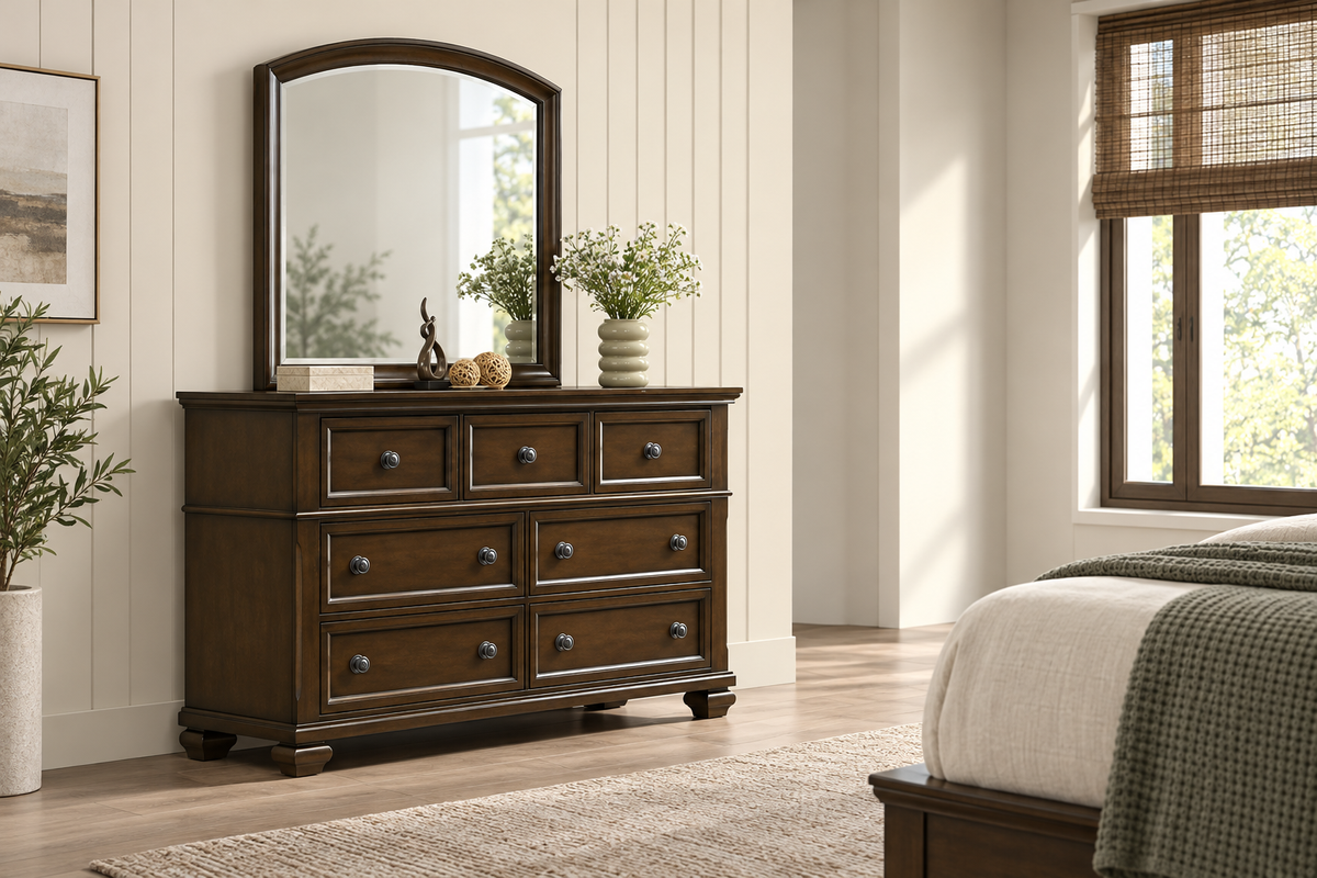 Romeo brown dresser, bedroom setting