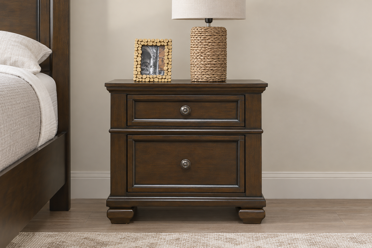 Romeo brown nightstand, angled view