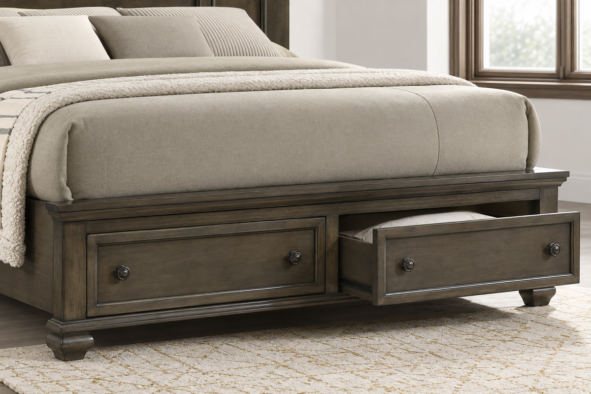 Romeo grey bed, close-up detail
