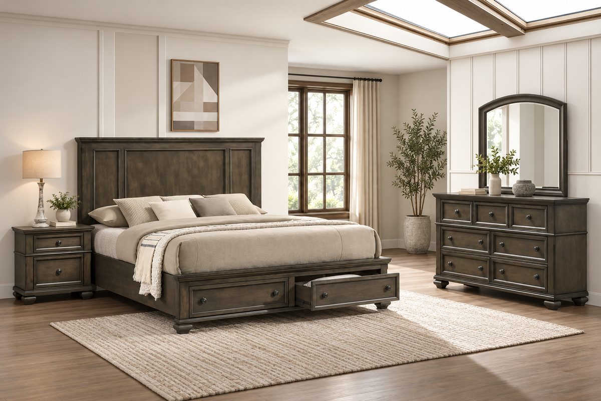 Romeo grey bedroom set, bedroom setting