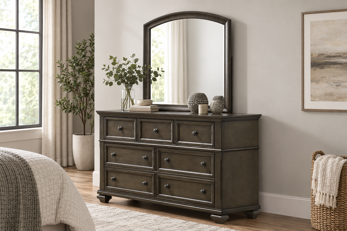 Romeo grey bedroom set - grey mirror, bedroom setting 2