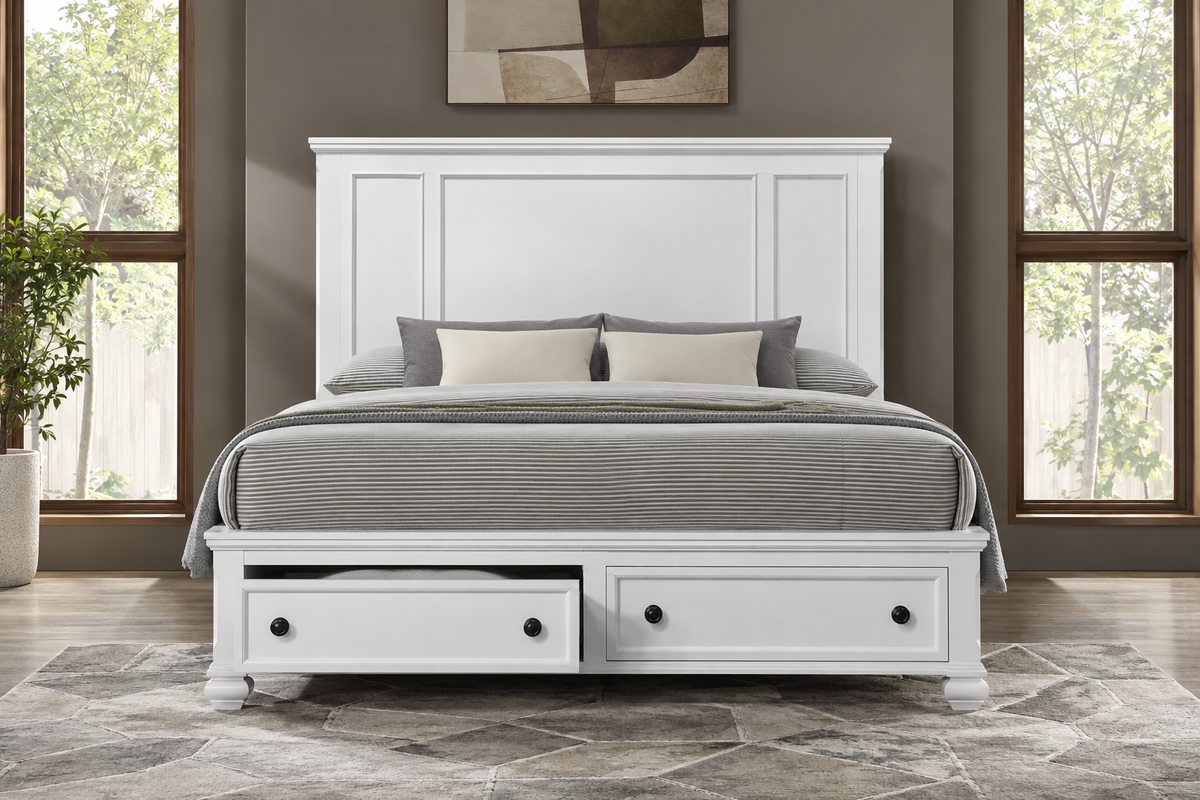 Romeo white bedroom set - white bed, angled view