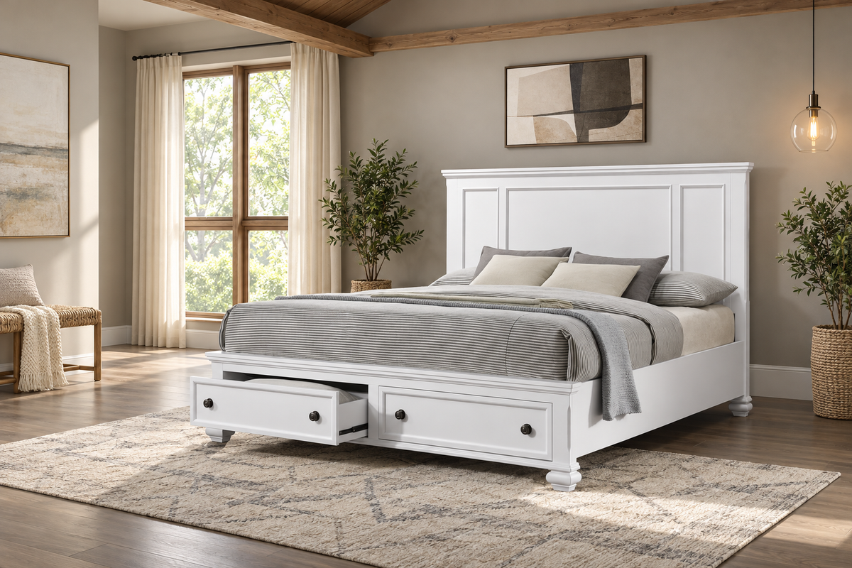 Romeo white bedroom set - white bed, bedroom setting