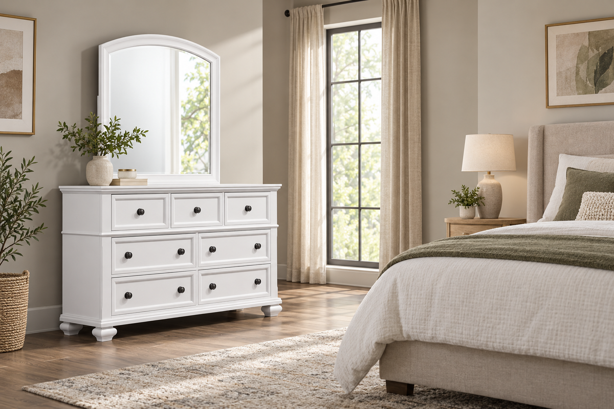 Romeo white bedroom set - white mirror, bedroom setting