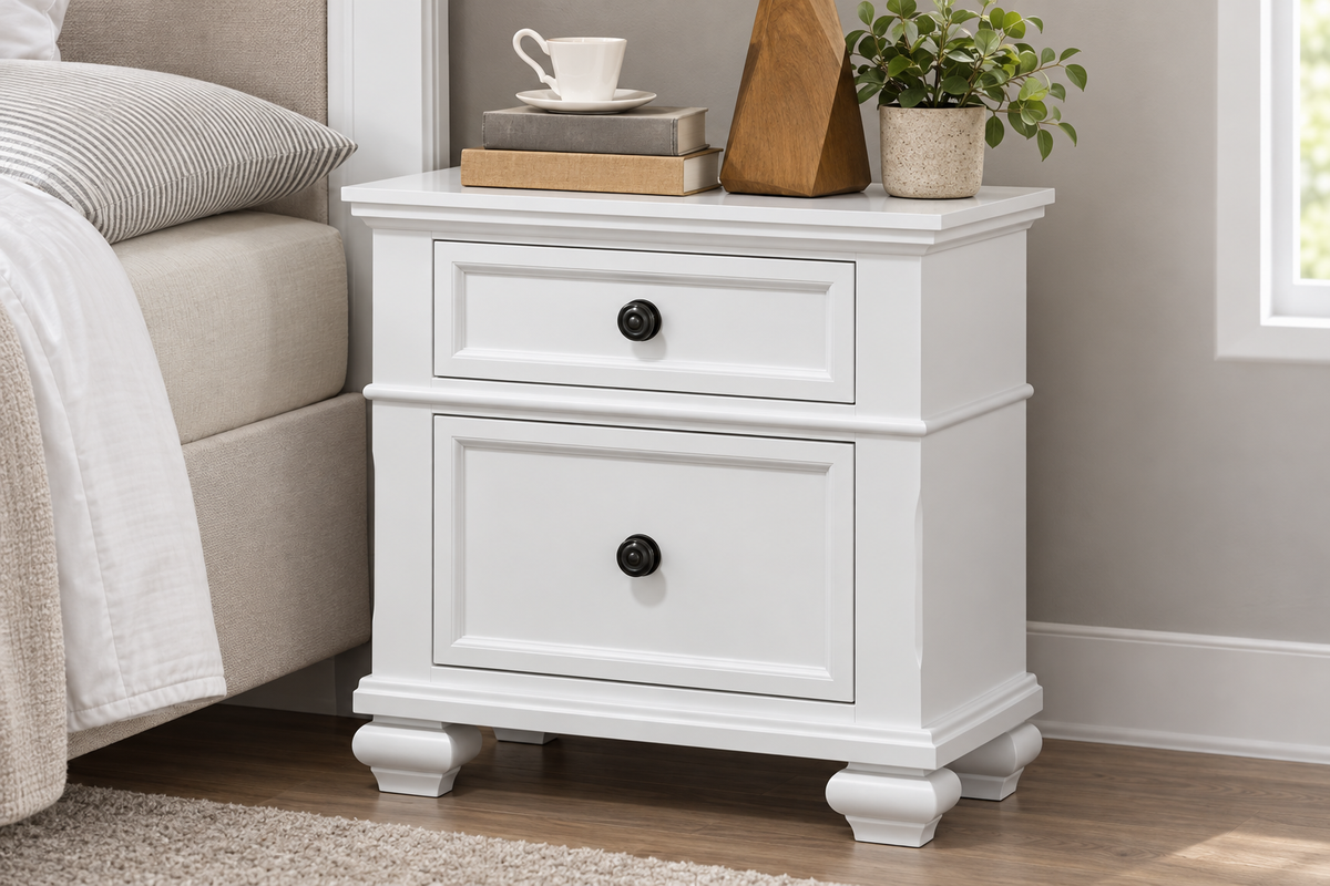 Romeo white bedroom set - white nightstand, bedroom setting 2