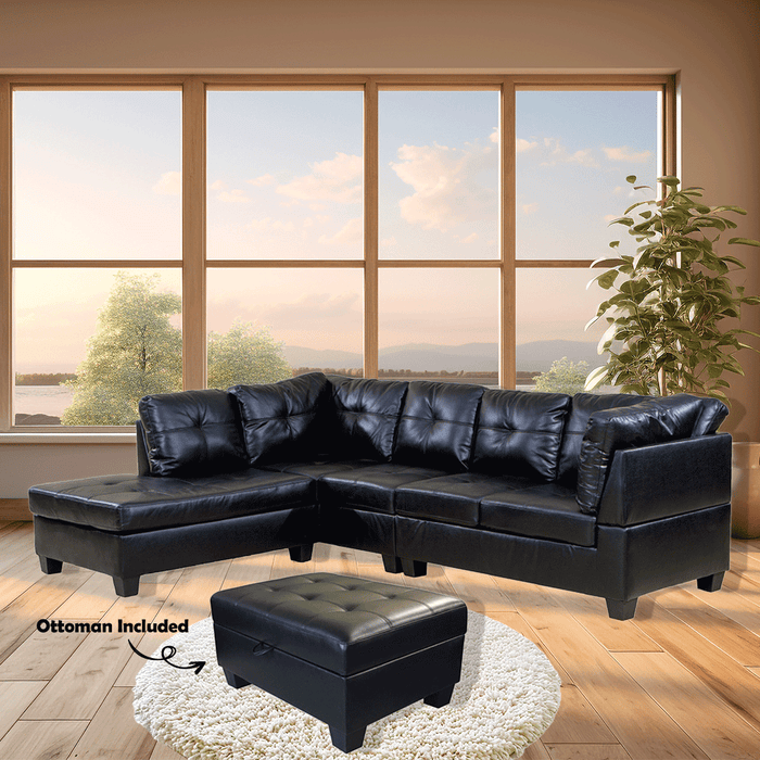 F-1013 Snow Black Air Leather Reversible Sectional