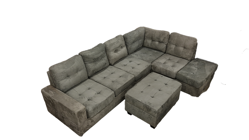 BRAYDEN - Sectional Reversible Chaise Grey Velvet With Ottoman Storage