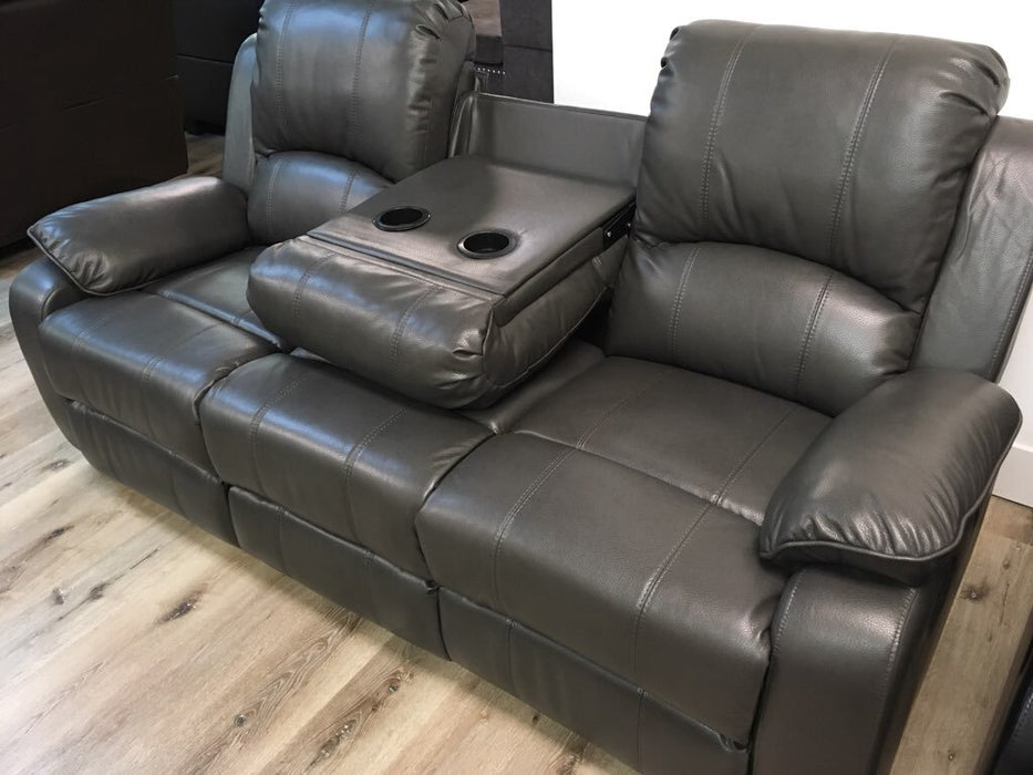 8049 Grey Air Leather Sofa Recliner / 3 Seater
