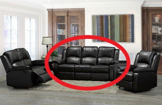 8049 Black Air Leather Sofa Recliner / 3 Seater