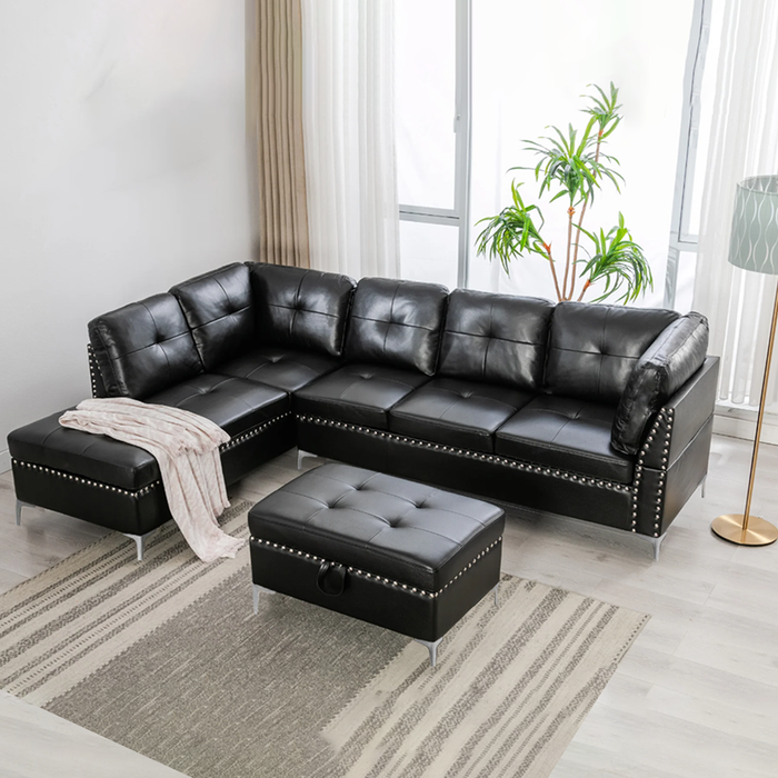 8729 Black PU Leather Sectional