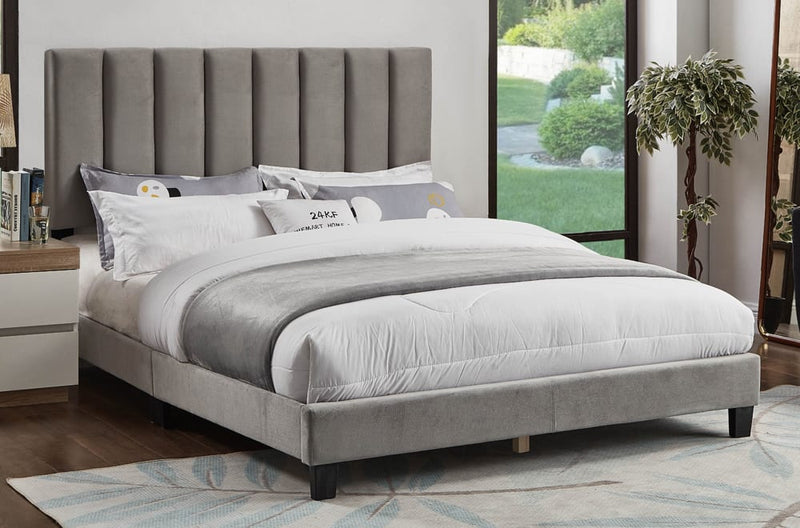 T2118 - Platform bed with Adjustable Headboard, Charcoal or Grey Velvet Fabric