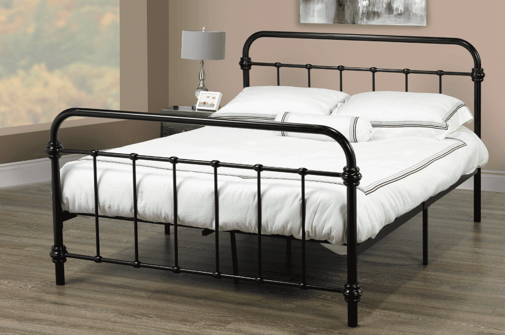 T2335 - Platform bed with Headboard and Footboard, Black or White Metal