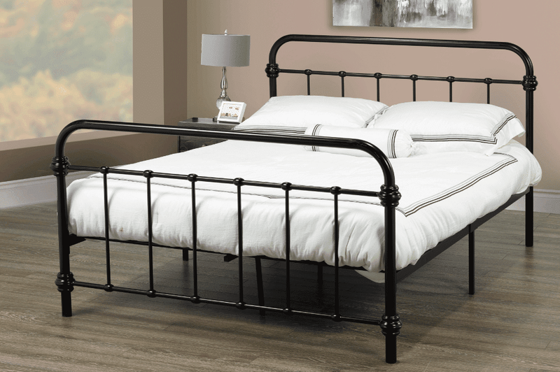 T2335 - Platform bed with Headboard and Footboard, Black or White Metal