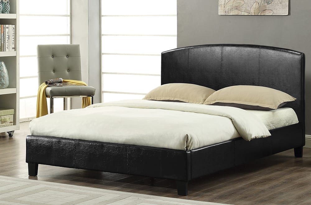 T2350 - Platform Bed with Headboard, Black or White Leatherette