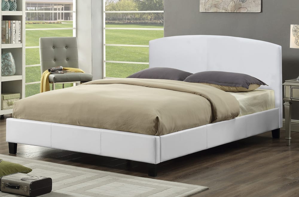 T2350 - Platform Bed with Headboard, Black or White Leatherette