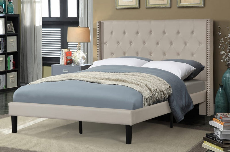 T2352 - Platform Bed with Headboard, Grey or Beige Linen