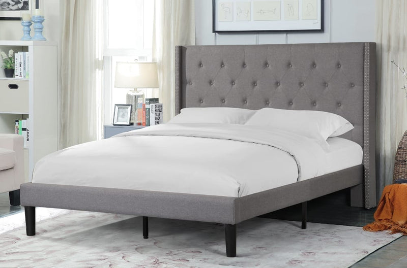 T2352 - Platform Bed with Headboard, Grey or Beige Linen