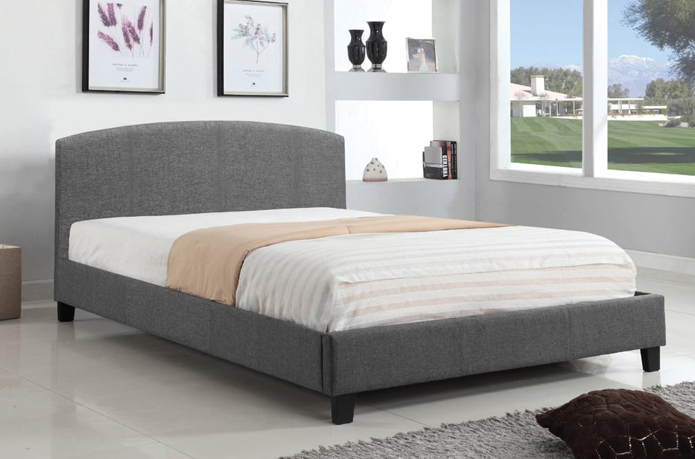 Amara Grey Linen Platform Bed Headboard - Angled view