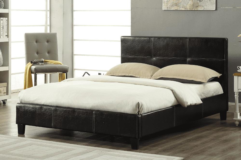Audrey Black Bonded Leather Platform Bed - Angled view