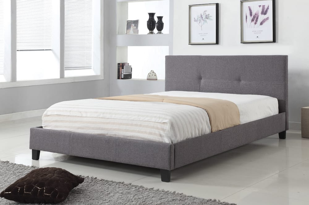 Audrey Grey Fabric Platform Bed - Angled view