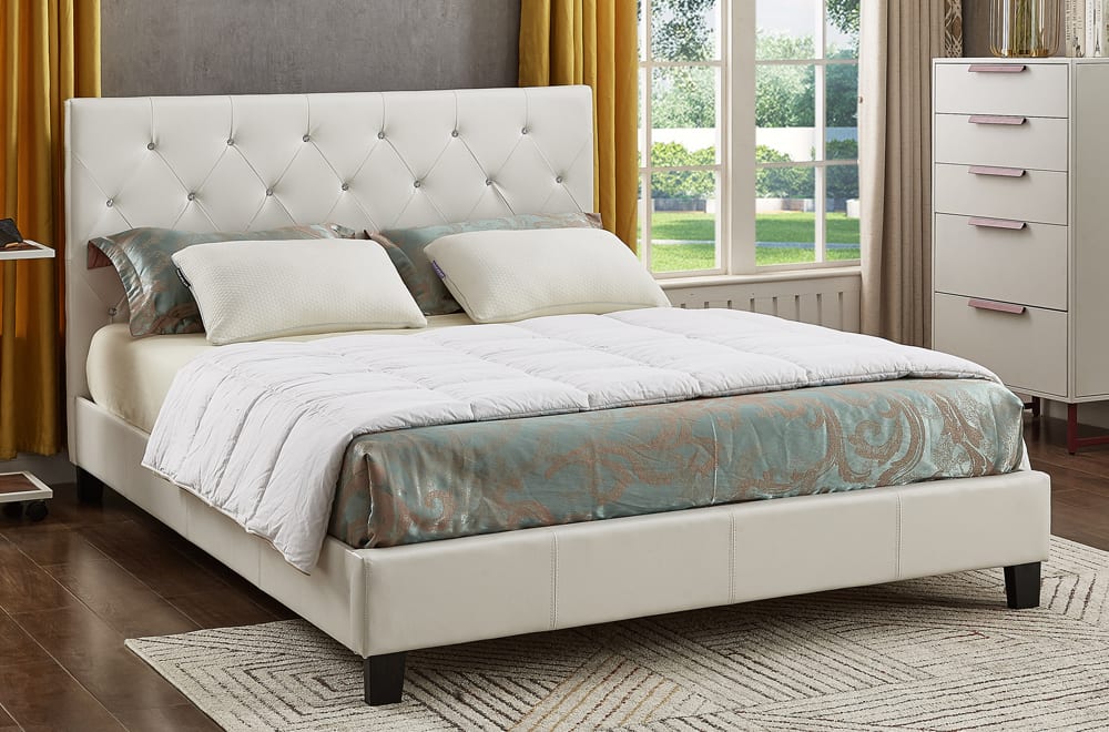 Autumn White Bonded Leather Platform Bed - Angled view