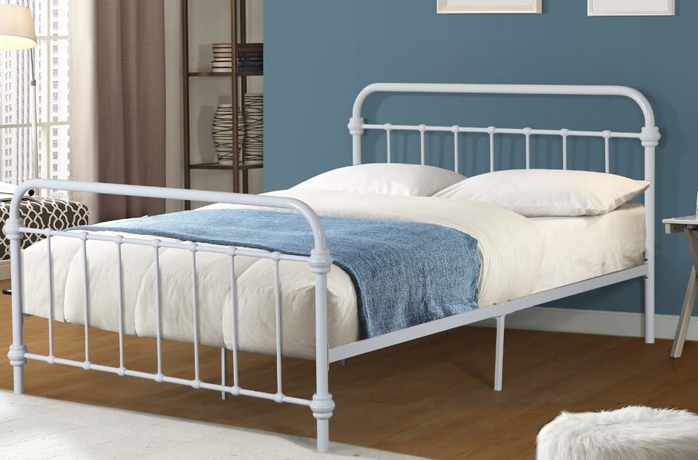 Clara White Metal Platform Bed - Angled view