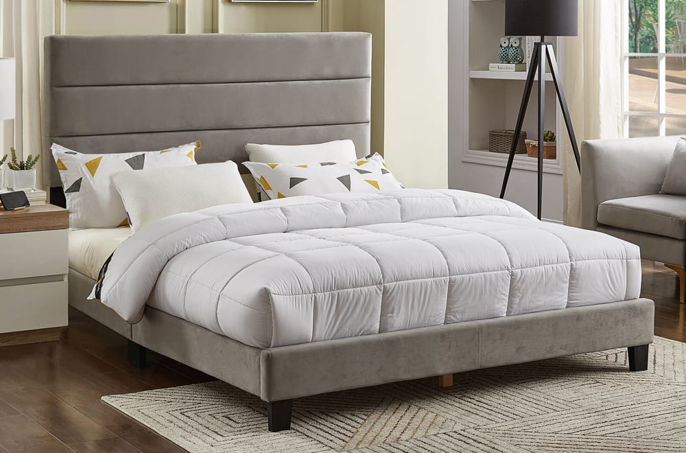 Mason Upholstered Bed Grey - Angled view