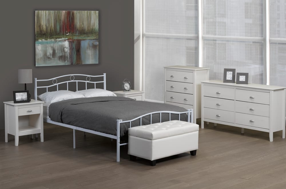 Wyatt White Metal Platform Bed - Angled view